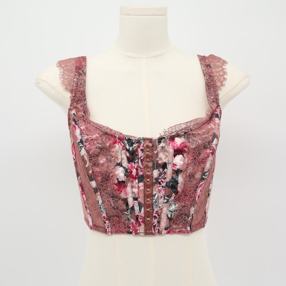 Victoria’s Secret S-DD Unlined Lace-up Bra Corset Lacey Floral Romantic Goth